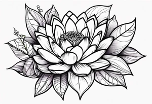 single flower bouquet with 1 violet, 1 water lilly, and 1 holly tattoo idea