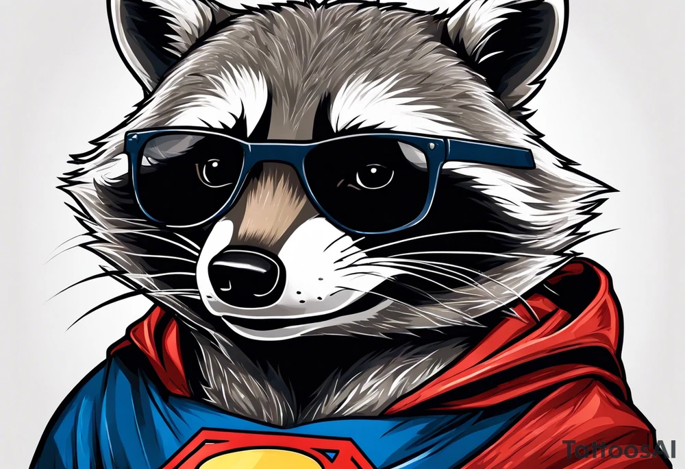 raccoon wearing a Superman hoodie tattoo idea