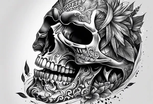 Unique tattoo design featuring a skull emerging from the skin with muzzle on the mouth that appears to be releasing or breaking free from its constraints. tattoo idea