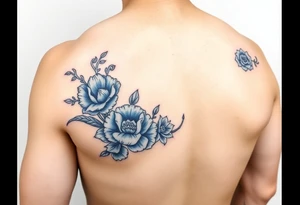 forearm sleeve porcelain blue style with ornate and floral decor with a detailed banded border at the wrist and elbow. tattoo idea