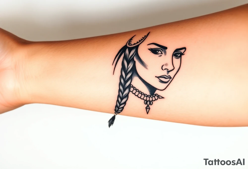 Female Native American woman with braided hair tattoo idea