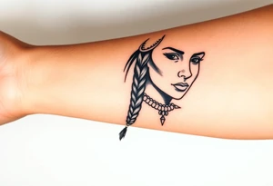 Female Native American woman with braided hair tattoo idea