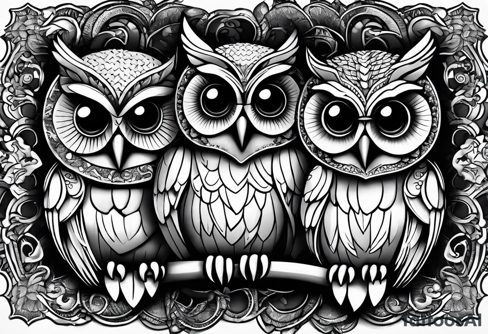 Owls 
Hear no evil, see no evil, speak no evil tattoo idea
