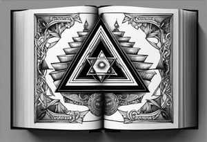 book with triangle portals floating above it tattoo idea