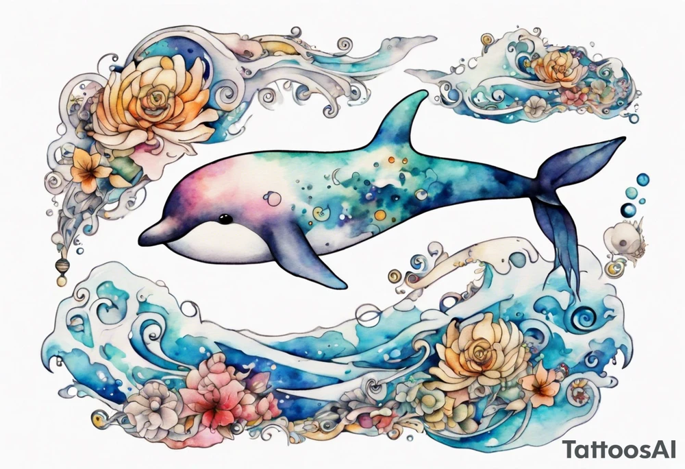an ancient narwhal in the ocean tattoo idea
