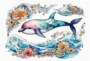 an ancient narwhal in the ocean tattoo idea