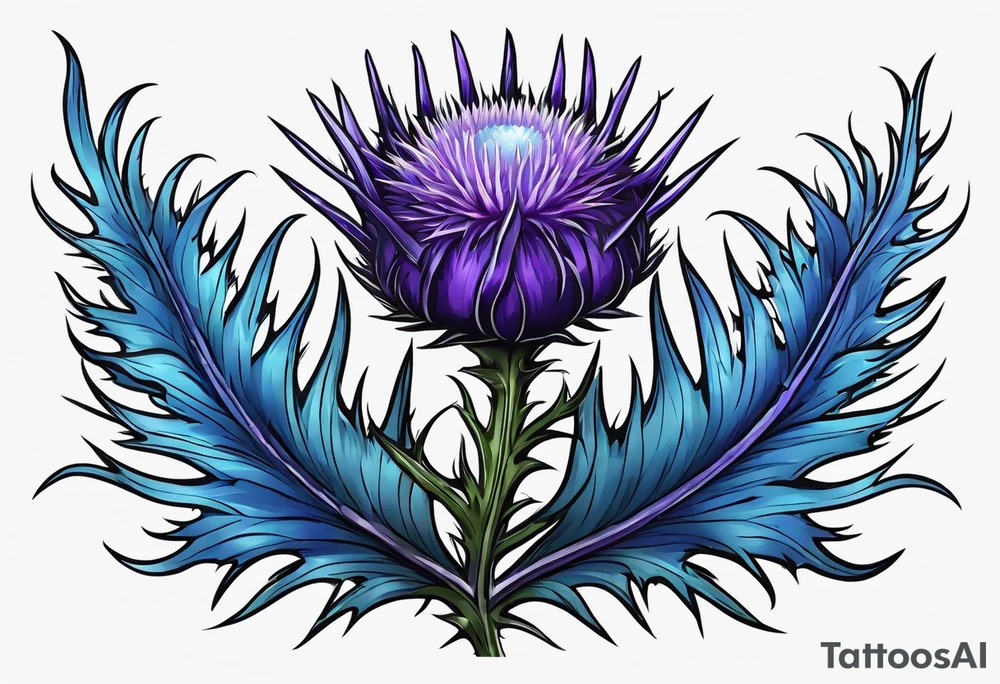 Purple thistle and blue thistle tattoo idea