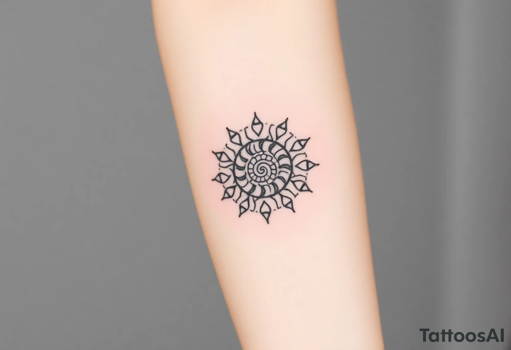 Fibonacci sun spiral shell tattoo idea