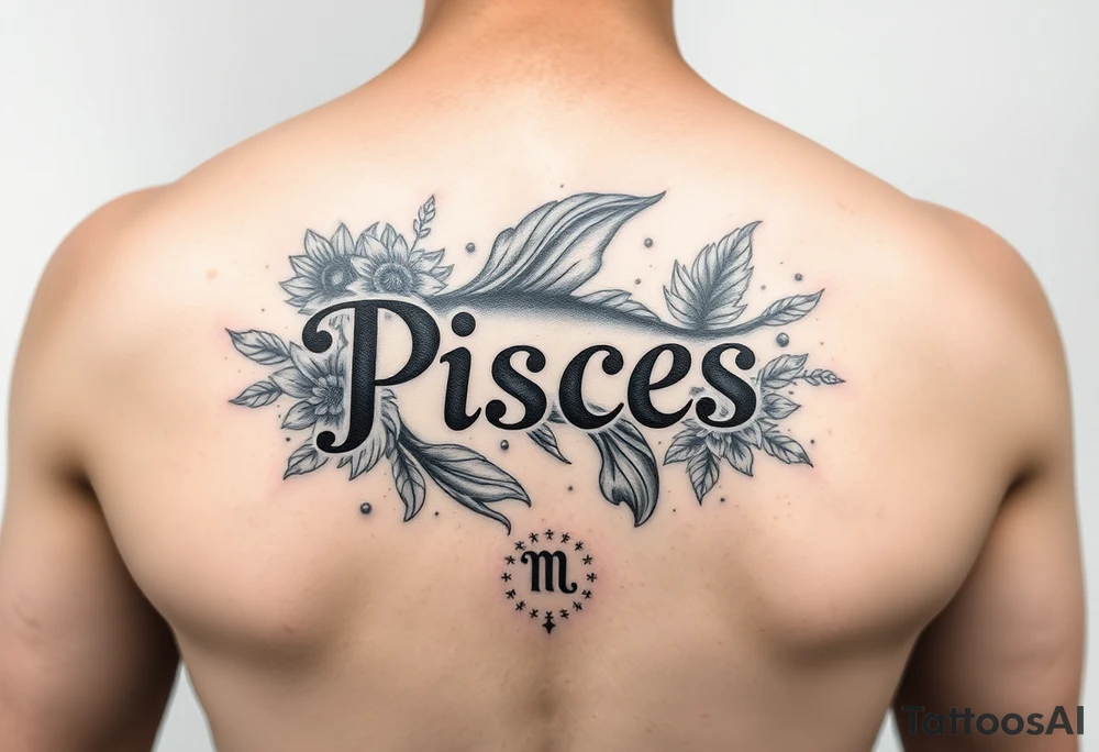 From the word “Pisces” around the word female characteristics of the zodiac sign floral tattoo idea