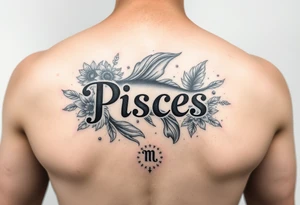 From the word “Pisces” around the word female characteristics of the zodiac sign floral tattoo idea