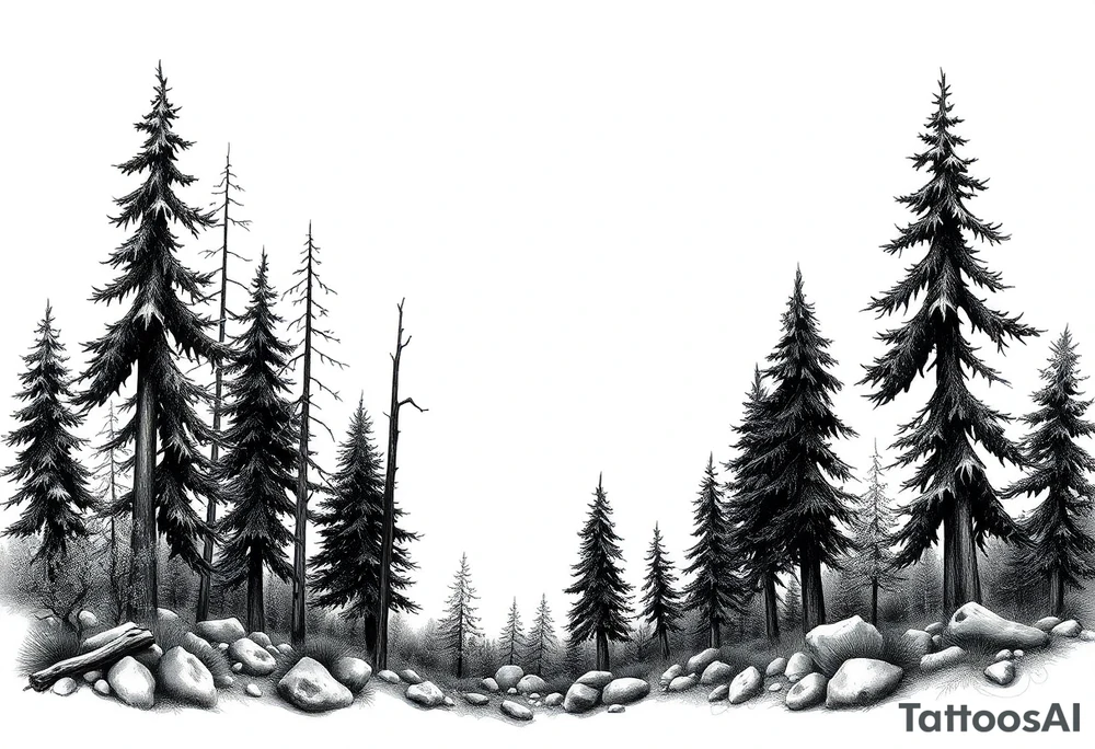Needle forest with black and gray trees tattoo idea