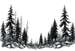 Needle forest with black and gray trees tattoo idea