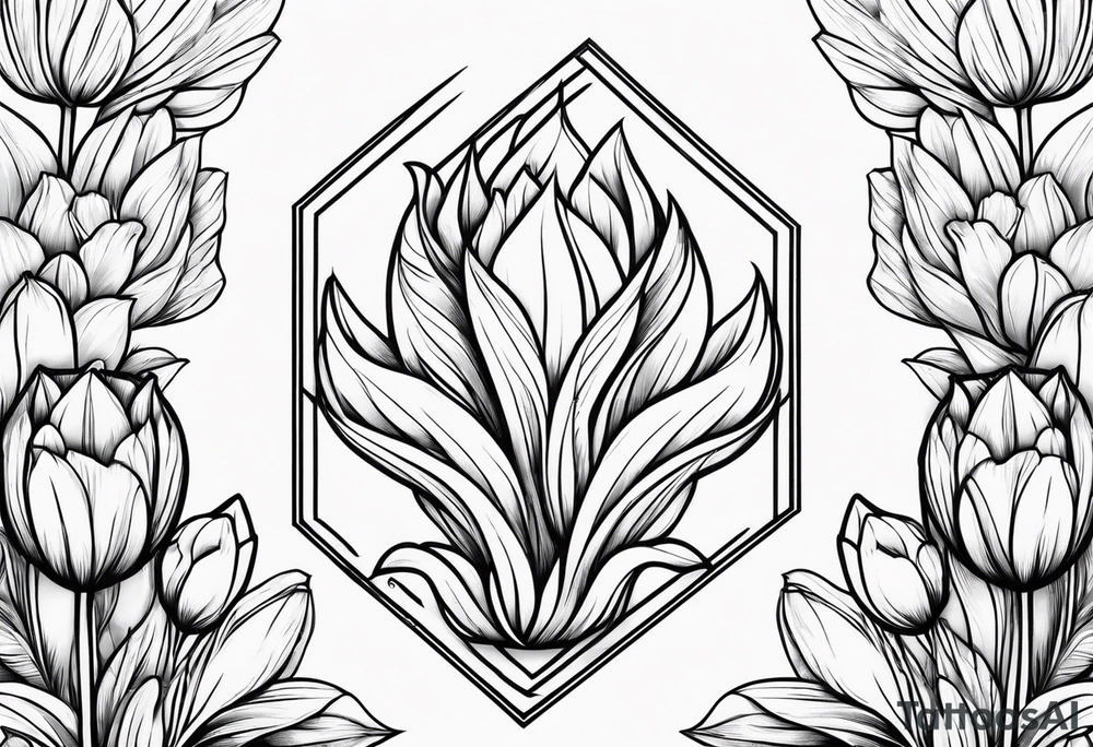 Futuristic design for Virgo zodiac sign and tulips tattoo idea