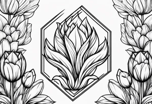 Futuristic design for Virgo zodiac sign and tulips tattoo idea