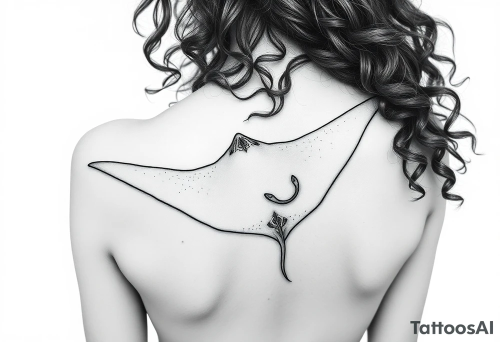 Freediving Curly Woman with a mobula ray in the Open sea tattoo idea