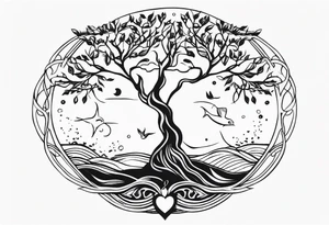 calm sea and tree of life without frame tattoo idea