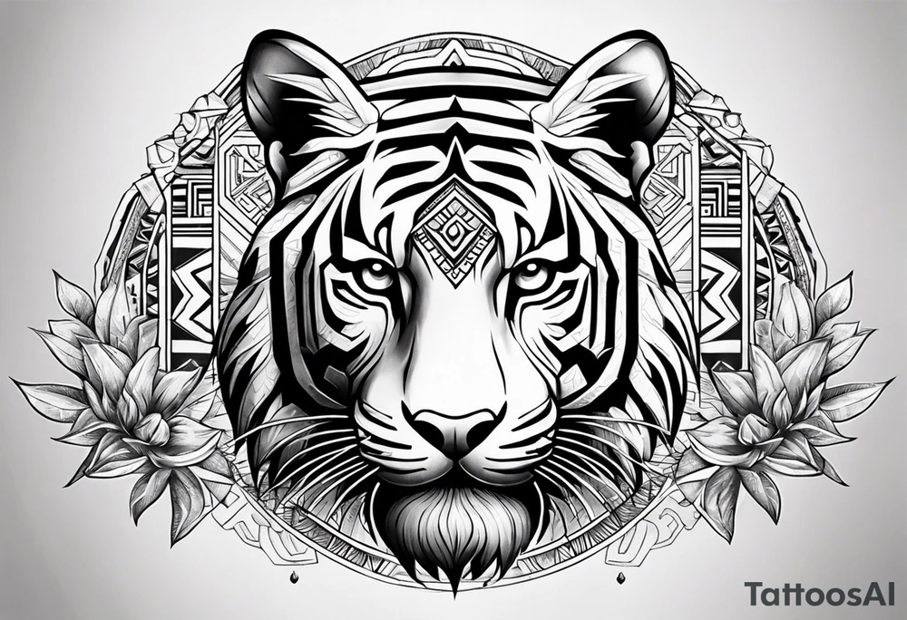 Tiger and Aztec skull tattoo tattoo idea