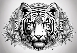 Tiger and Aztec skull tattoo tattoo idea