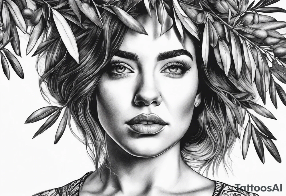 a woman turning herself in an olive tree tattoo idea