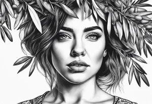 a woman turning herself in an olive tree tattoo idea