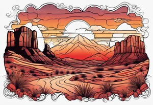 Red rock desert sunset tattoo idea