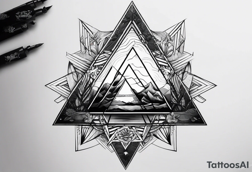 Un triangulo con una persona al medio, estilo de dibujo con lineas en blanco y negro mas simple solo lineas y una persona al centro, no mas de 6 lineas tattoo idea