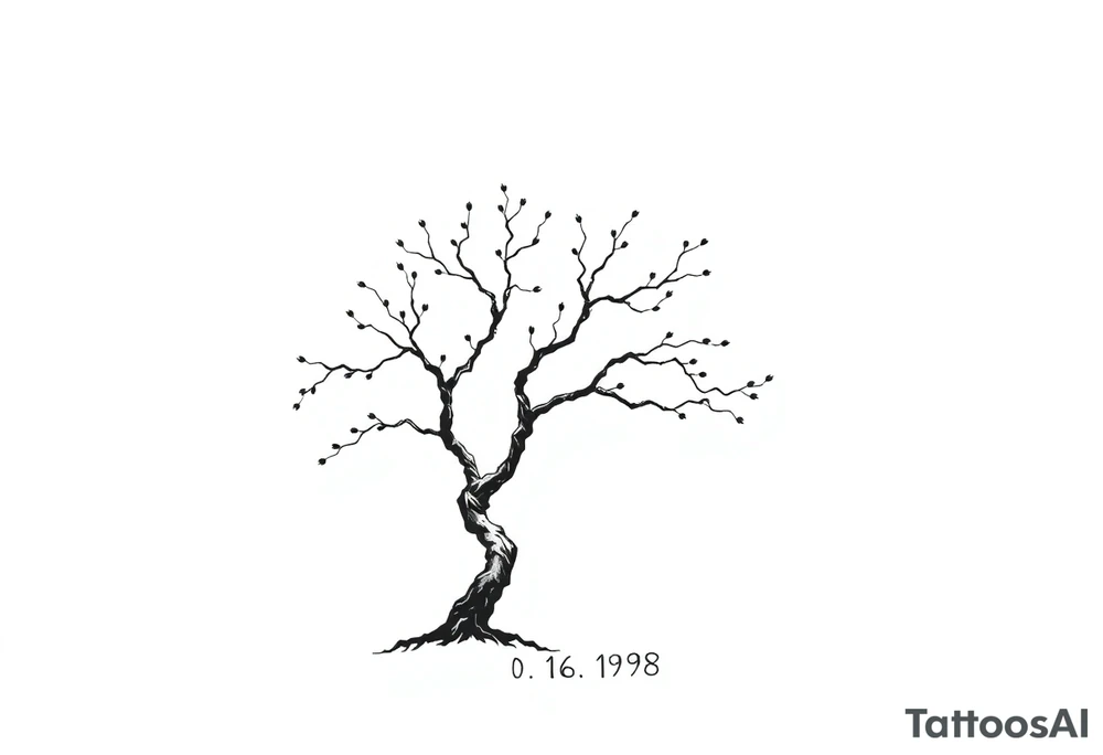 easy windy tree with date 02.18.1998 tattoo idea