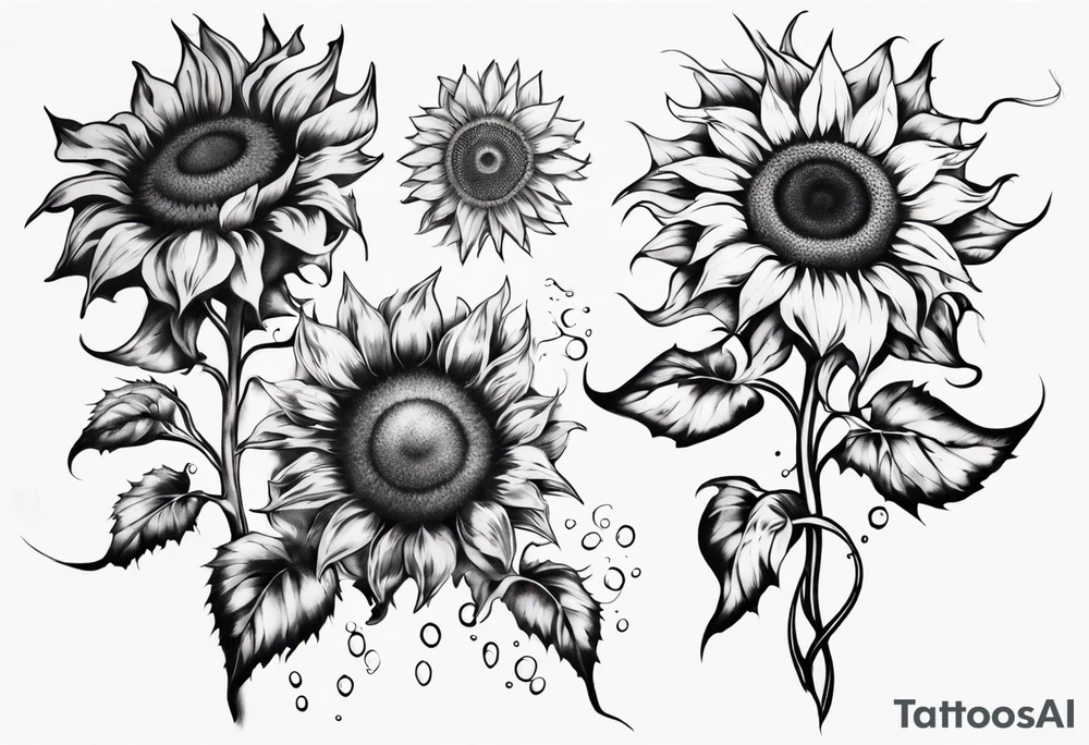 Four sunflowers underwater tattoo idea