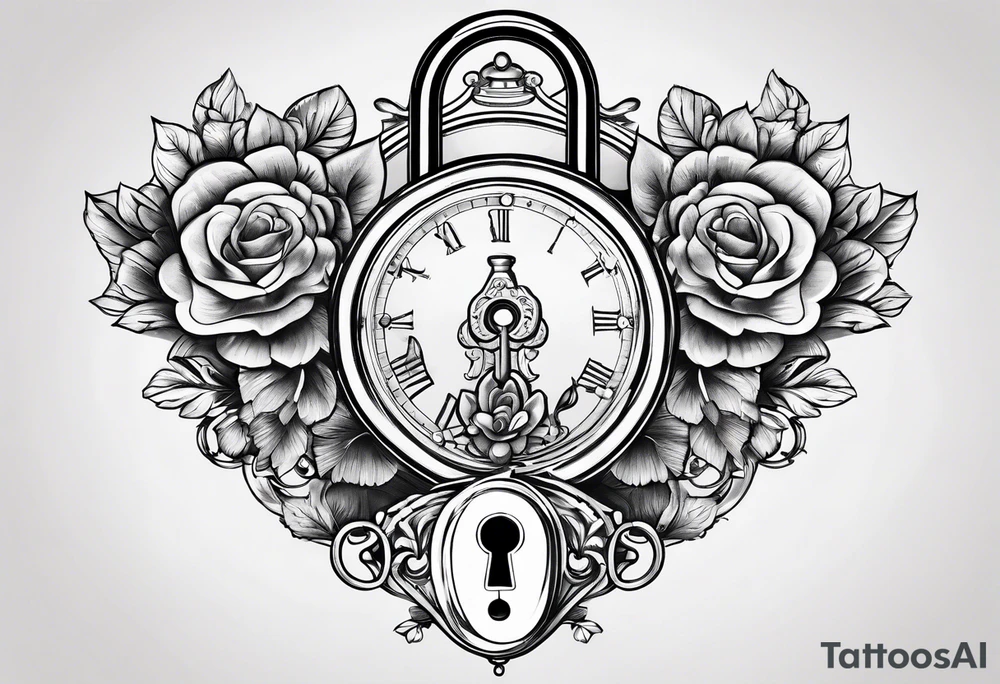 A vintage lock and key tattoo idea