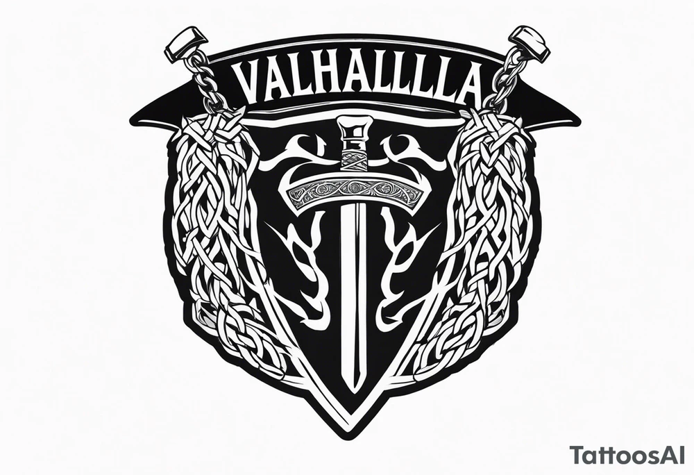 Valhalla round shield axe barbed wire chains tattoo idea