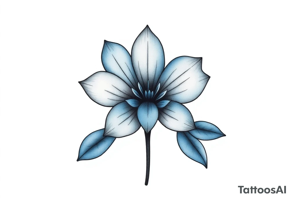 A minimalist flower tattoo that represents a shattered and betrayed gemini woman who fought hard throughout this year. With colors blue and black. Make it unique and rare. Without leaves and stem. Simple but elegant. Cute and catchy tattoo idea