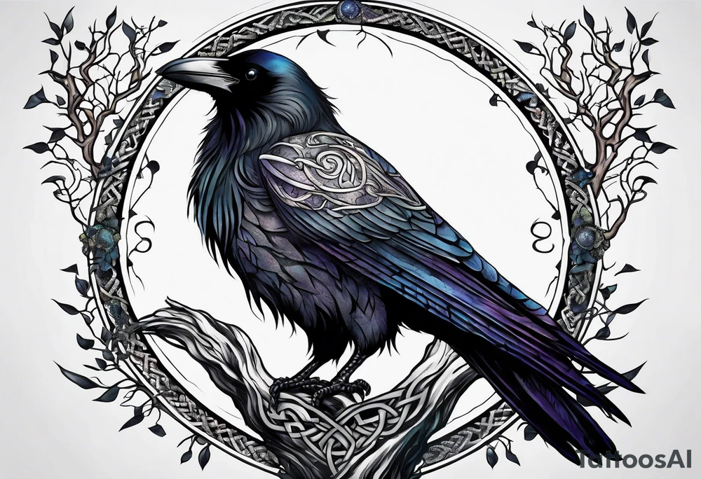 world tree with a raven and knotwork sleeve tattoo tattoo idea