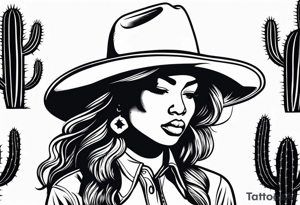 Cactus desert cowgirl black woman tattoo idea