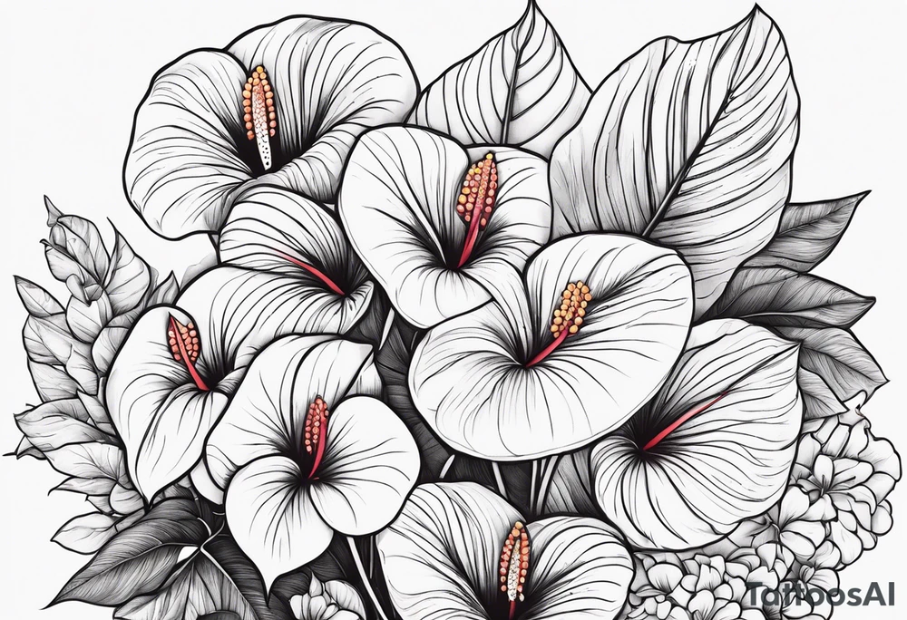 Fais moi un bouquet de fleurs avec des anthuriums et des oeillets tattoo idea