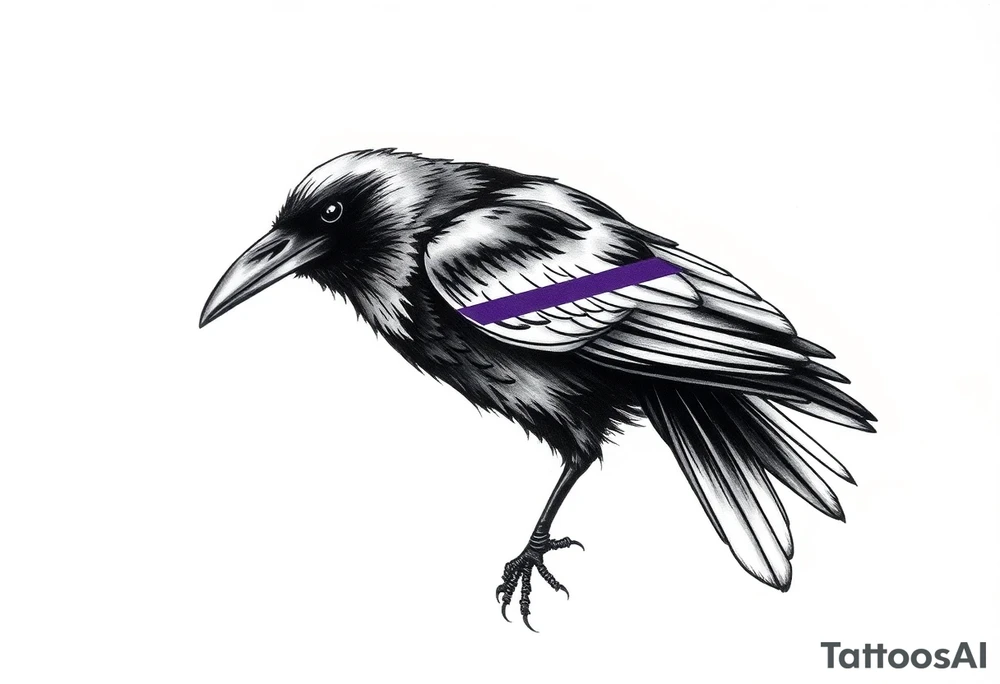 A crow tattoo that incorporates a strip/band of purple somewhere in the design to represent dealing with domestic abuse. tattoo idea