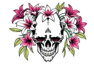 Lillies coming out of back of humanoid skull tattoo idea