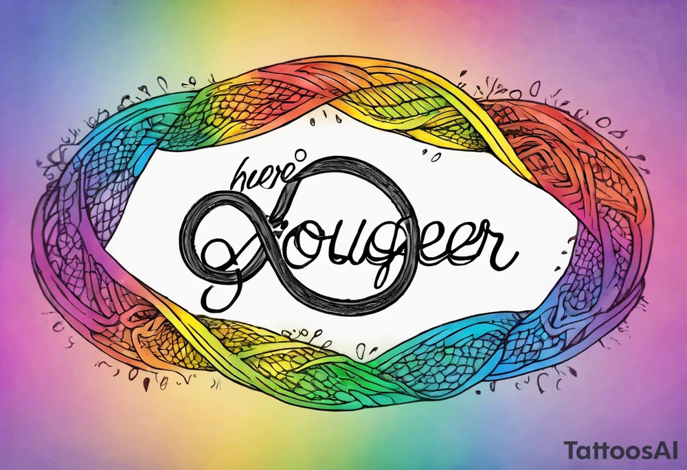 rainbow infinity symbol with the words "Here and Neuroqueer" tattoo idea