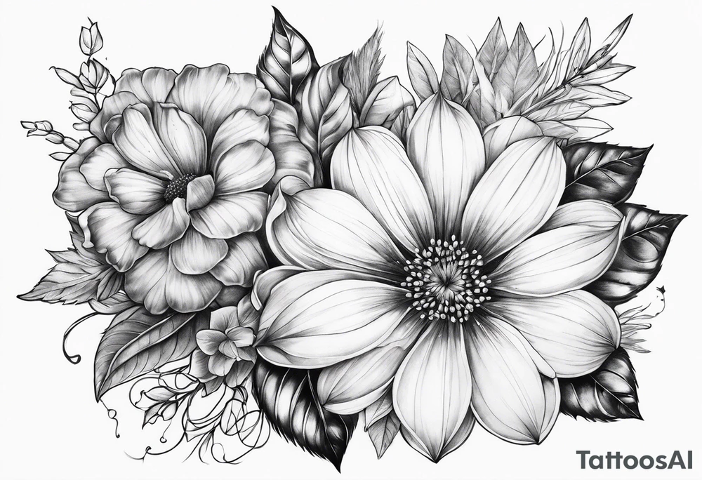 December october march burth flower arm sleeve tattoo idea