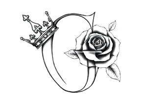 a capital G letter with a crown tilted to the left of it with a rose behind it tattoo idea