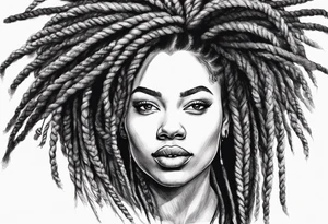 Draw a women head with real dread locks flying in the air, tattoo idea