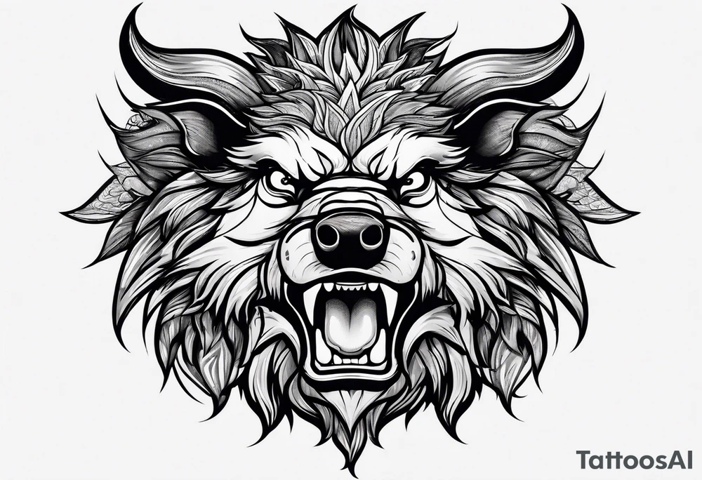 face angry boar tattoo idea