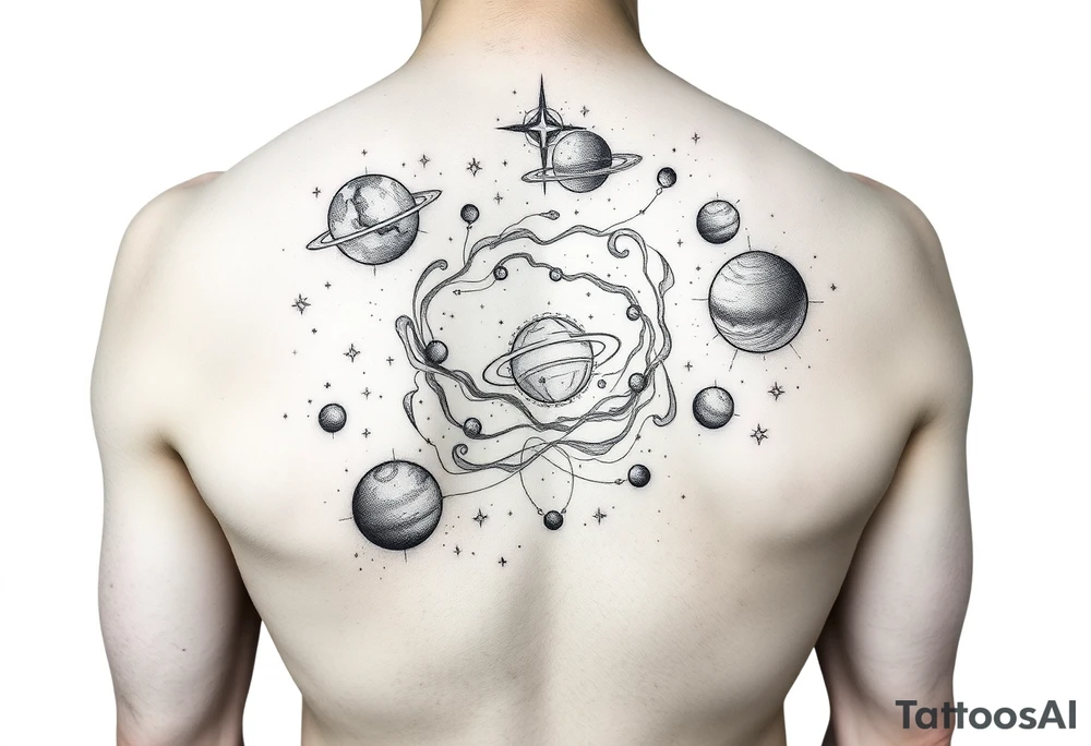 The galaxy with the virgo constellation and planets with stars tattoo idea