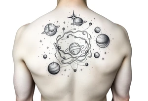 The galaxy with the virgo constellation and planets with stars tattoo idea