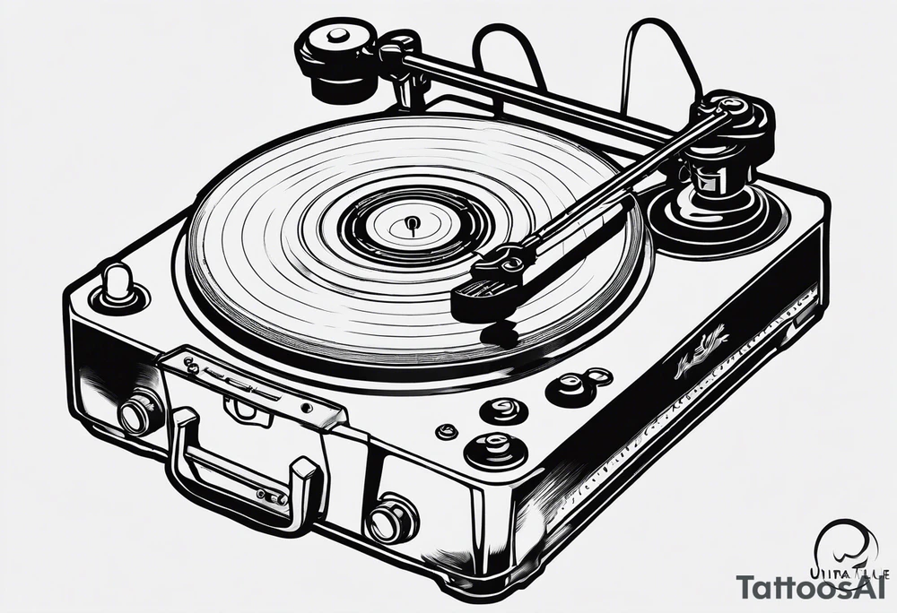 A recordplayer fineline minimalistic outline only tattoo idea