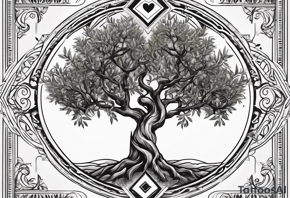 Olive tree with a heart in the middle tattoo idea