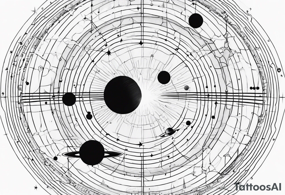 Abstract pulsar map with diagram of the solar system tattoo idea