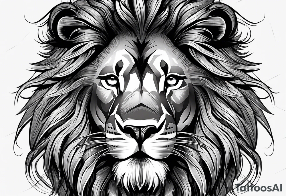 A realistic and detailed depiction of a lion’s face, focusing on its intense eyes and flowing mane. This can be designed as a symbol of power and pride. tattoo idea