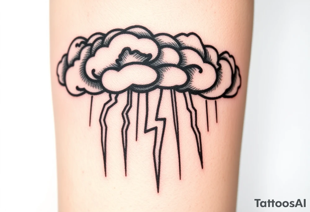 Dark storm cloud with rain falling & lightning bolts striking down from it tattoo idea