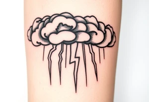 Dark storm cloud with rain falling & lightning bolts striking down from it tattoo idea
