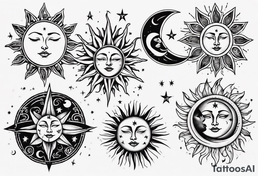 Sun star and moon tattoo idea